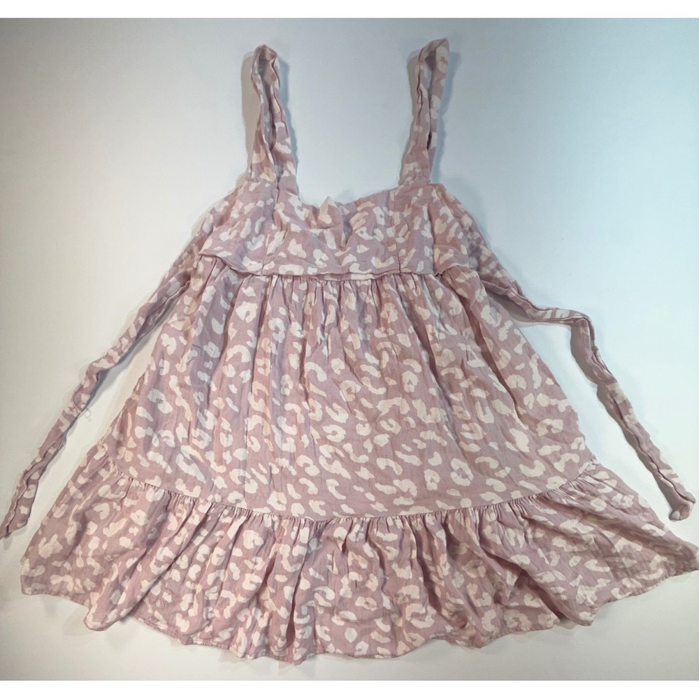Paradise USA Lavender Leopard Print Babydoll Tank Top Sleeveless Ruffle Hem S